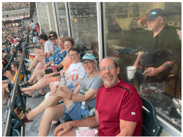 Morning Glory/ Hollyhock Bouquet neighborhood group at a Squirrels Ballgame on 7/11/24