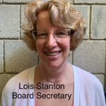 Lois Stanton Board Secretary, Caucasian woman with blond hair; wearing yellow glasses and white blouse