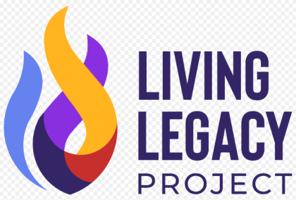 Logo with colorful abstract flame and the words 'Living Legacy Project'.