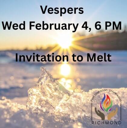 Sunlit ice and snow landscape with event text overlay.