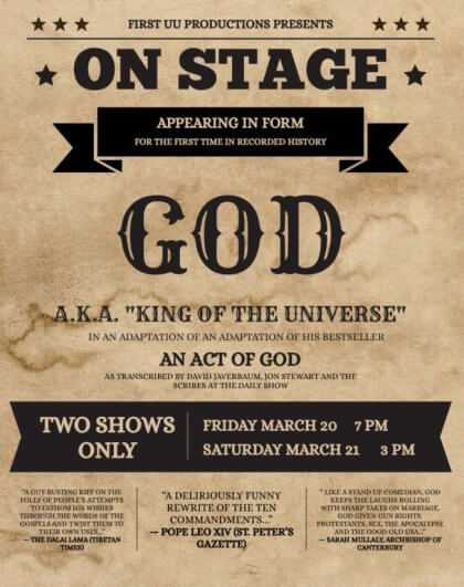 A vintage-style promotional poster for the comedy show "An Act of God."