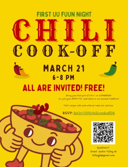 Chili Cook-Off event poster with date, time, and RSVP details.